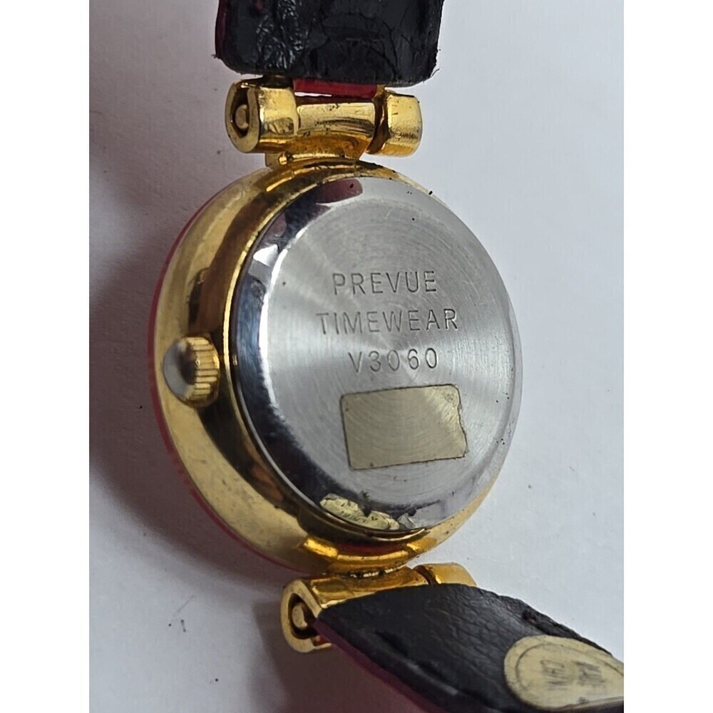 Vintage Prevue Timewear V3060 Ladies Red Enamel Bezel Watch New Battery Unique - Picture 10 of 12